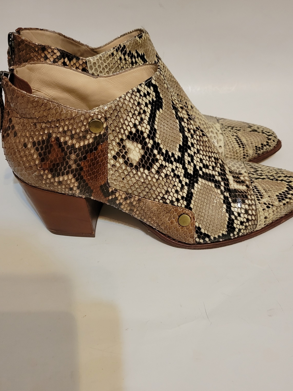 Alexandre Birman Snake-Print Ankle Booties in Beige and Brown